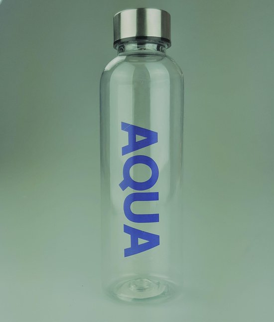 Rendezvous Sovjet Haarzelf Waterfles met tekst "AQUA" - Blauw - Transparant/Zilver - 500ml - Kunststof  - Drinkfles | bol.com