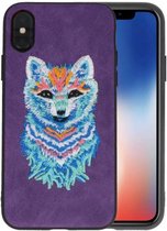 Borduurwerk Wolf Back Cases voor iPhone X Paars