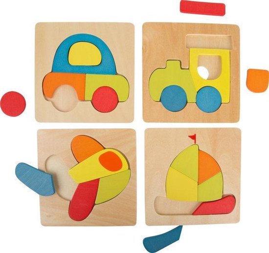 Houten puzzel "Voertuigen" 4 puzzels 5/6 stukjes Kinderpuzzel 2 jaar