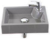 Fonteintje 40cm Toiletwastafel Set RECHTS – 40 x 28 x 10 cm – ANTRACIET Marmer Composiet met Kraan Medium Uitloop – Sifon - ACTIE OP=OP!