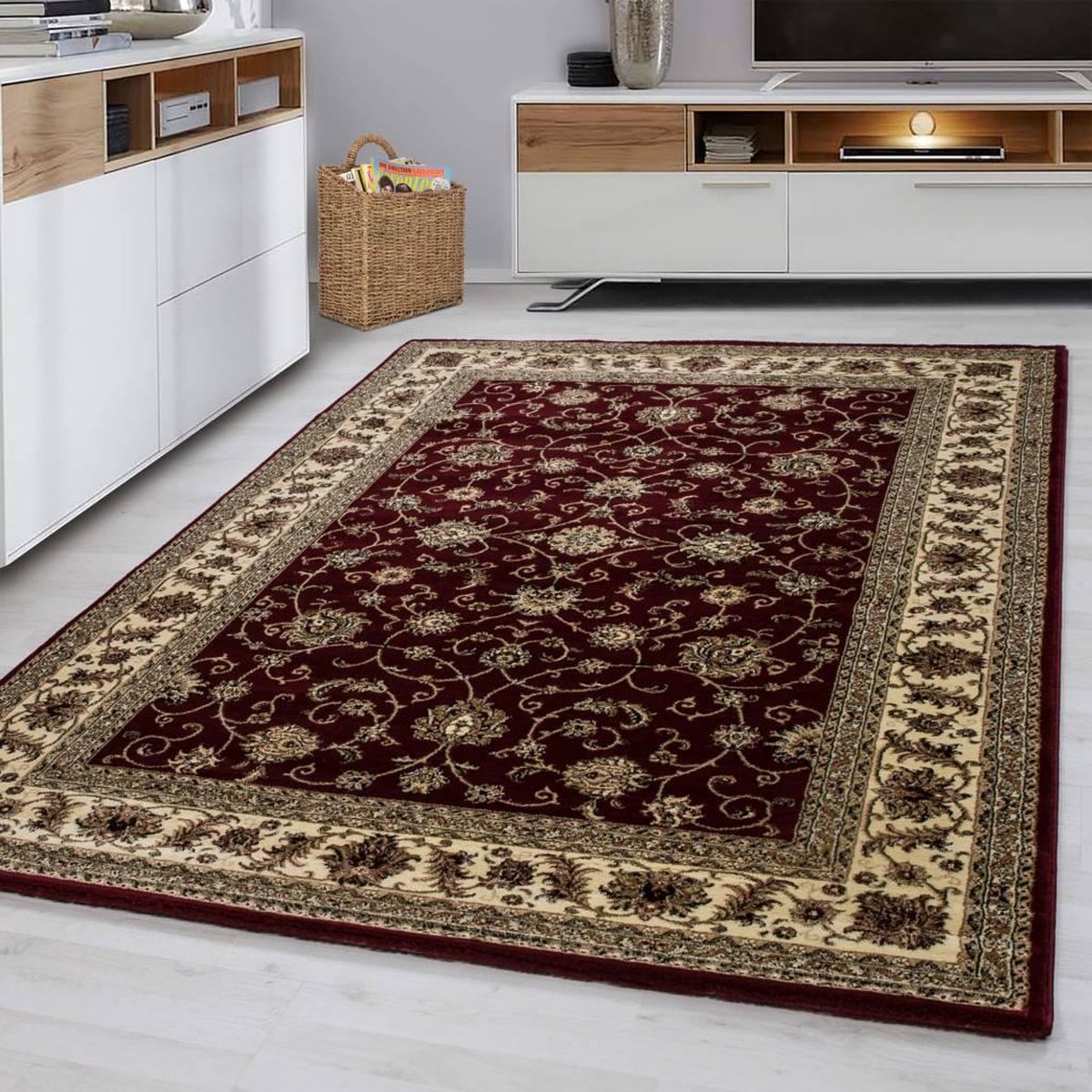 Flycarpets Klassiek Vloerkleed Marrakesh - Rood / Beige - 120x170 cm - Oosters motief - Perzisch Tapijt - Laagpolig Retro Kleed Woonkamer