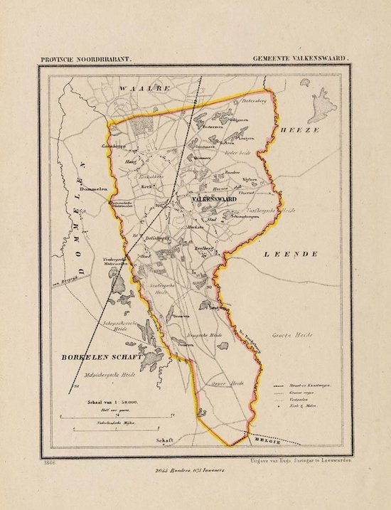 Historische kaart, plattegrond van gemeente Valkenswaard in Noord Brabant uit 1867