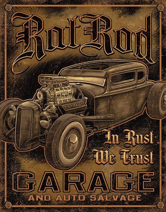 Signs-USA - Rat Rod Garage - retro wandbord - 40 x 30 cm - metaal
