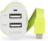 Sweex CH-023WH Autolader 3-uitgangen 6 A 2x Usb / Micro-usb Wit/groen