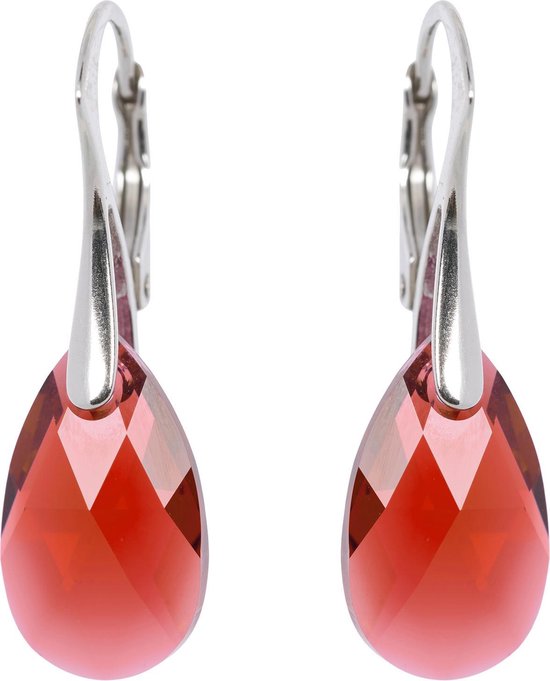 DBD - Zilveren Oorbellen - Druppel - Swarovski Kristal Elements - Magma Rood - 16MM - Anti Allergisch