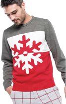 Foute gebreide kersttrui grijs/rood met sneeuwvlok voor heren XL