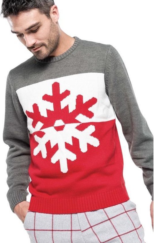 Pull de Noël en tricot gris / rouge avec flocon de neige pour homme XS  (34/46) | bol.com