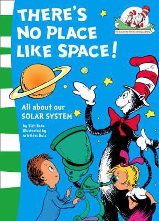De Kat in de Hoed met kinderen kijkt naar een telescoop, met de titel 'There's No Place Like Space!'