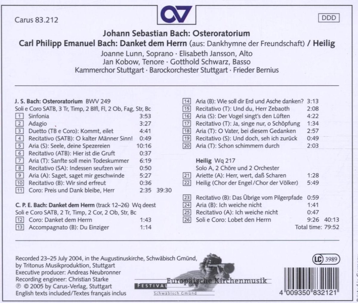 Bol Com Osteroratorium Danket Dem Herrn Heilig Wq 217 Kammerchor Ba Cd Album Muziek