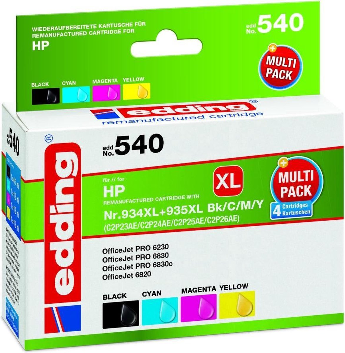 Edding Inktcartridge vervangt HP 934XL, 935XL, X4E14AE, C2P23AE, C2P24AE, C2P25AE, C2P26AE Compatibel Combipack Zwart,