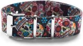 Premium Design Print Skull - Nato strap 20mm - horlogeband multi kleur