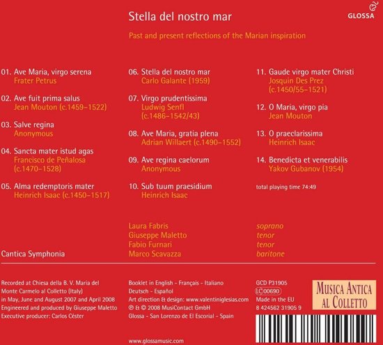 Albumhoes met rode achtergrond en witte tekst. Titel: Stella del nostro mar.