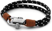 Frank 1967 7FB-0217 - Heren geweven armband met staal elementen - nylon - lengte 23 cm - zwart / wit