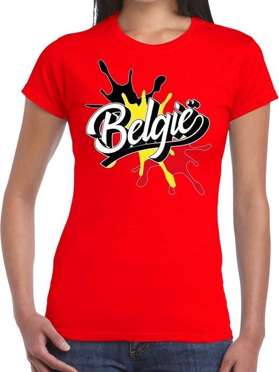 Belgie landen t-shirt spetter rood voor dames - supporter/landen kleding Belgie XS