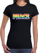 Peace gay pride t-shirt zwart voor dames S