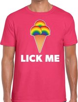 Lick me gay pride t-shirt roze voor heren XL