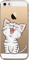 Apple Iphone 5 / 5S/ SE2016 transparant siliconen hoesje schattig katje