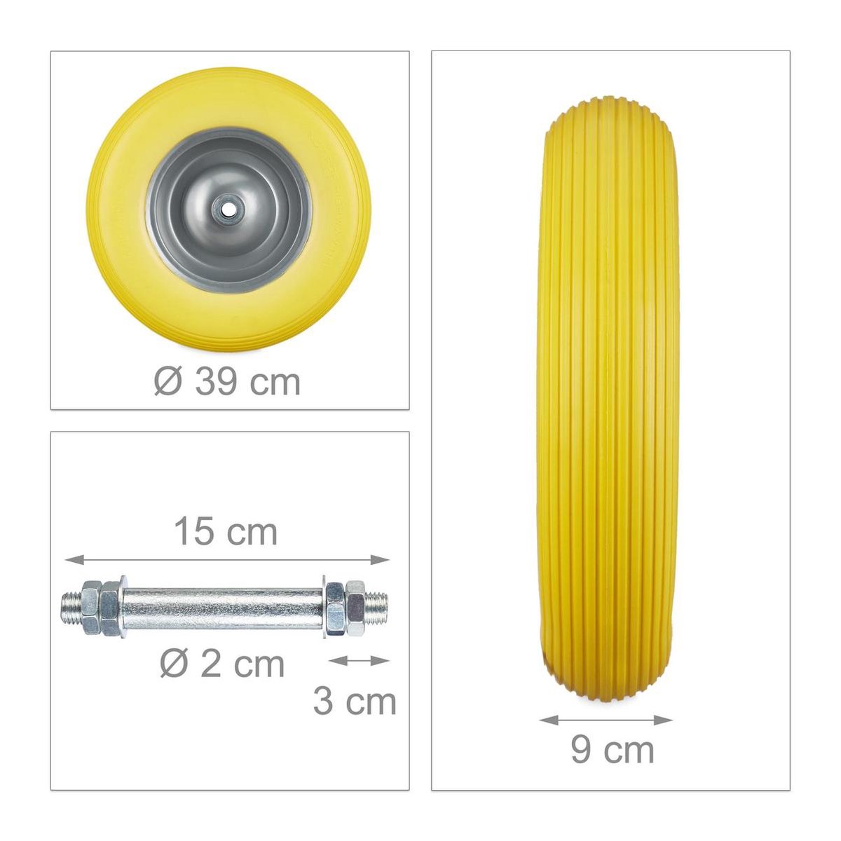 Relaxdays kruiwagenwiel 4.80 4.00-8, rubberband, stalen velg, tot 100 kg, antilek band, reservewiel, zwart-grijs