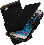 MP Case zwart leder look hoesje voor iPhone 6S 4.7 Booktype - Telefoonhoesje - smartphonehoesje - beschermhoes.