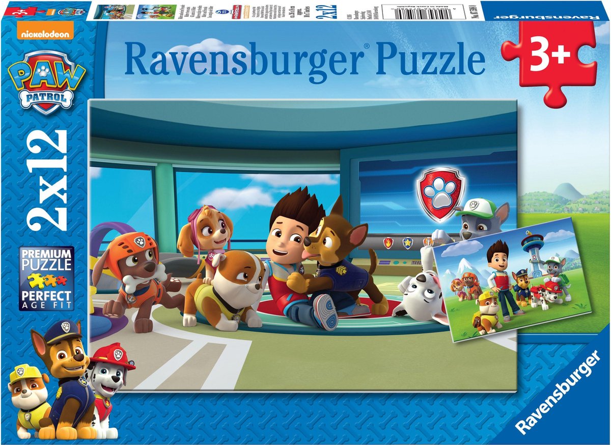 Ravensburger Paw Patrol. Ryder en zijn vrienden- Twee puzzels van 12 stukjes - kinderpuzzel