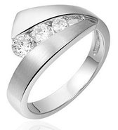 Schitterende Brede Mat Glans Zilveren Ring met Swarovski ® Zirkonia's 19.00 mm. (maat 60) model 122