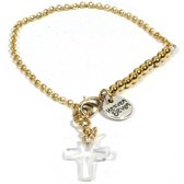 Heaven Eleven - dames armband - Ibiza - goudkleurige plating schakel 2mm - natuursteen kralen - kruisje - 18cm