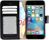 Pearlycase Echt Lederen Wallet Bookcase Geschikt voor Apple iPhone 6/6S met de handgemaakte Zwart Leren Telefoonhoesje