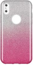HB Hoesje Geschikt voor Apple iPhone X & XS - Glitter Back Cover - Roze & Silver