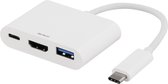 DELTACO USBC-HDMI3, USB-C naar HDMI, USB 3.1 en USB-C power (60W) adapter wit