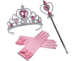 foto van Het Betere Merk Prinsessen accessoireset - Tiara, handschoenen, toverstaf - 3 jaar - Roze