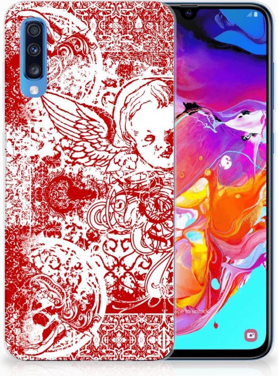 Silicone Back Case Samsung Galaxy A70 Angel Skull Rood