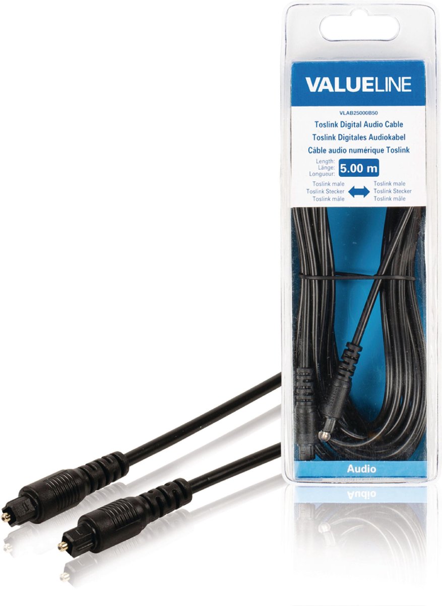 Valueline VLAB25000B50 Toslink Digitale Audiokabel Toslink Mannelijk - Toslink Mannelijk 5 meter - Zwart