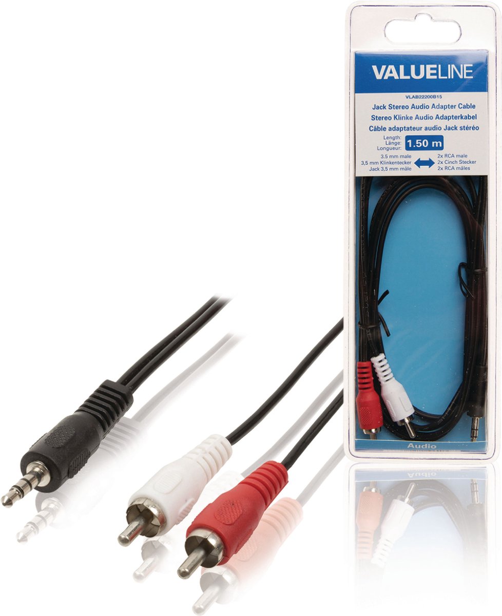 Valueline 3,5mm Jack naar 2x Tulp kabel 1,5m