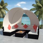 Loungeset met luifels poly rattan zwart 34-delig  (incl. Fleecedeken)