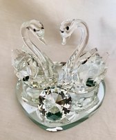 Kristal glas zwaan 11x8cm 2 in 1 met kristal glas diamant van 3cm