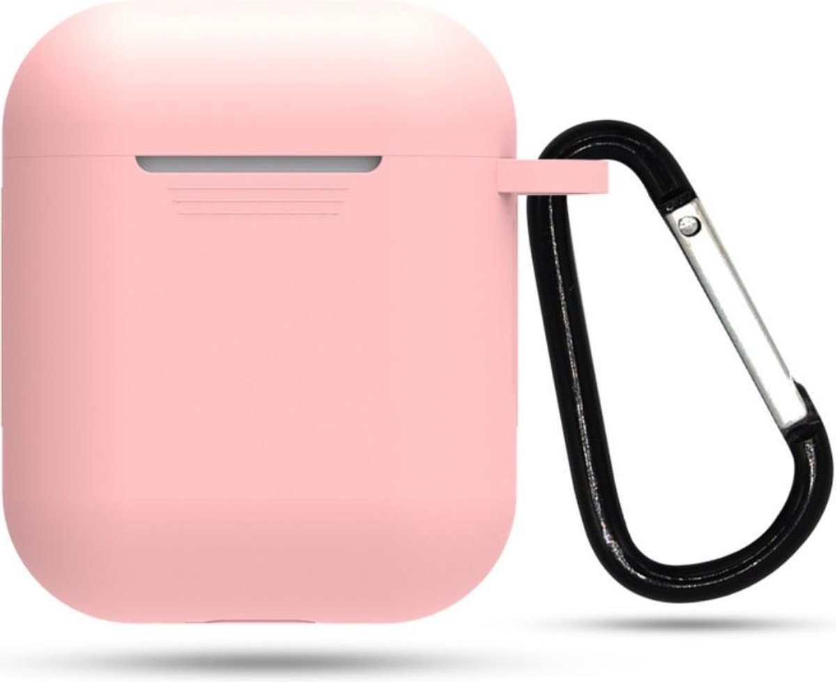 Siliconen case | geschikt voor airpods | karabijnhaak | licht roze