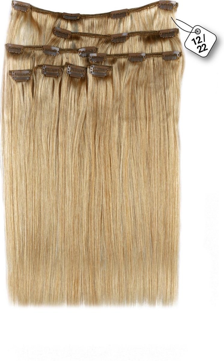 Clip in Extensions, 100% Human Hair Straight, 18 inch, kleur #12/22 Ash Blonde/ Hollywood Blonde