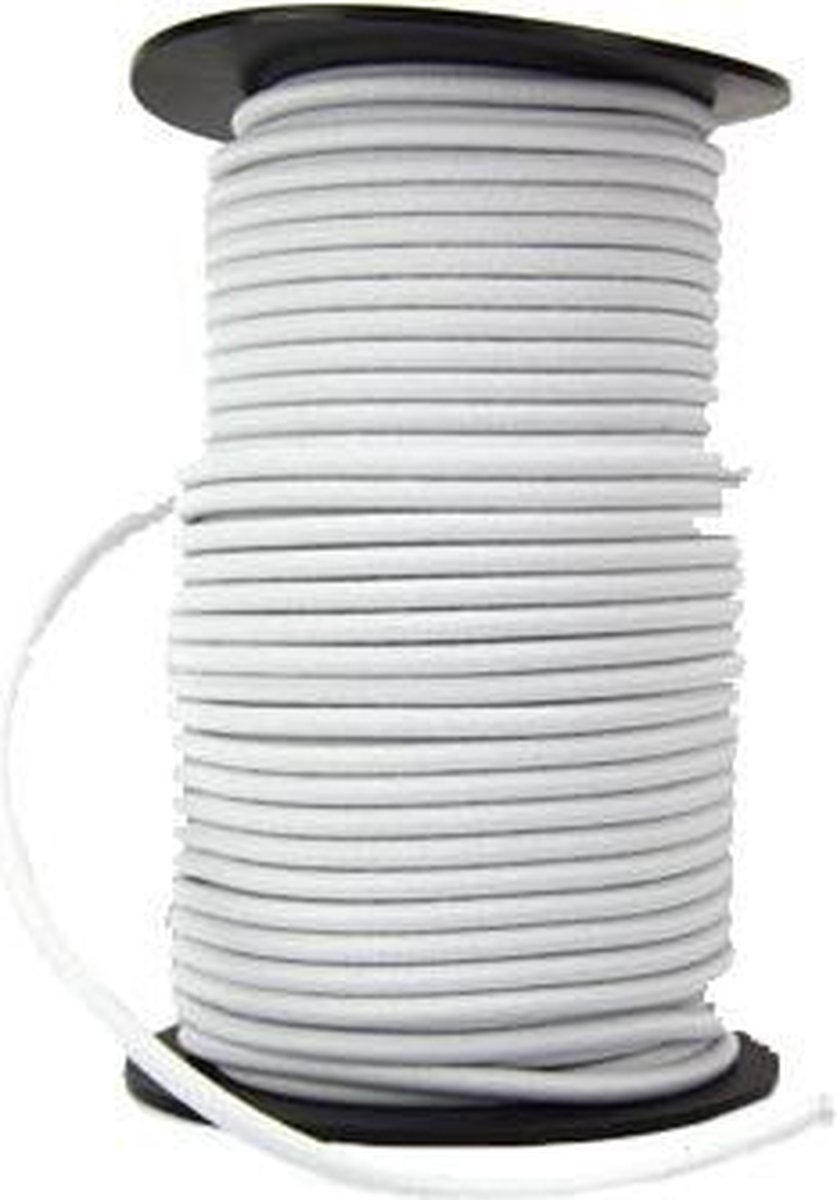 50 meter Elastisch Touw - 6 mm - WIT - elastiek op rol