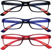 Amazotti Milano Leesbrillen Sterkte +1.00 - Set van 3+1 Extra - Zwart, Blauw, Rood - Leesbril voor Heren en Dames