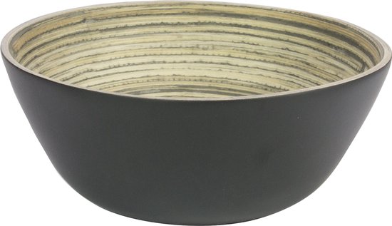 Gusta serveerschaal in bamboe en zwart, 26x12cm. De binnenzijde toont het natuurlijke bamboe patroon.