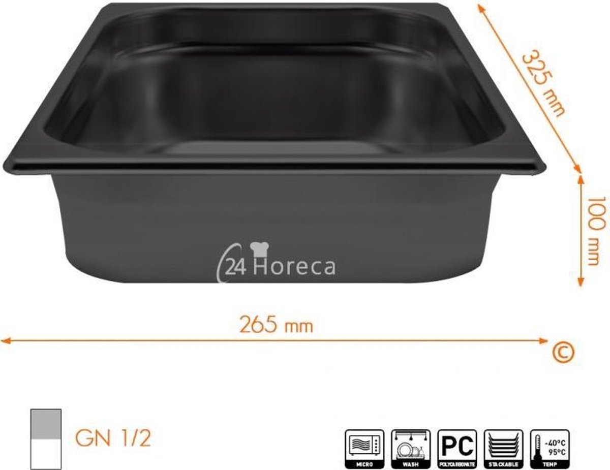 HENDI Gastronorm container – polycarbonaat – 6,5L – zwart – 325x265x100 mm