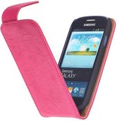 Polar Echt Lederen Samsung Galaxy Express i8730 Flipcase Hoesje Fuchsia - Cover Flip Case Hoes