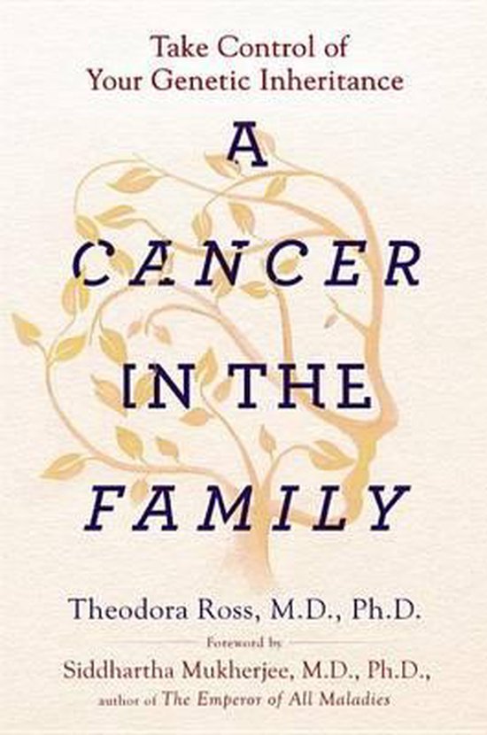 Couverture du livre "A Cancer in the Family" avec un arbre formant un visage.
