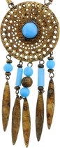 Bohemian antiek goudkleurige met blauwe ketting en fantasie hanger