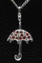 Zilveren Paraplu rood/wit hanger én bedel