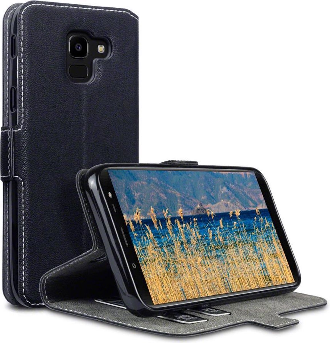 Samsung Galaxy J6 2018 Bookcase hoesje - CaseBoutique - Effen Zwart - Kunstleer
