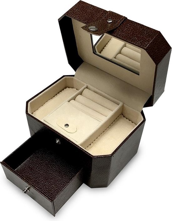 Een hekel hebben aan Ineenstorting schrobben Bijoux Sieraden Box 812399006 - Sieradendoos met lade - Kunst leer - Bruin  - 14,4 x... | bol.com