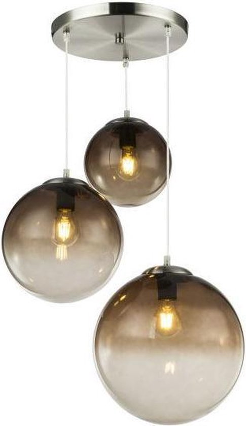 Hanglamp 3 glazen bollen 'Varus' - chroom - smoke glas | bol.com