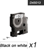 1x Compatible voor Dymo 45013 Standard Label Tape - Zwart op Wit - 12mm