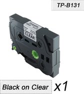 1x Labeltape - Printertape - Brother TZE-131 - P-touch - Zwart op Transparent - 12mm compatible